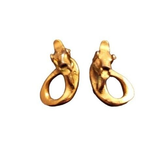 Vintage Trifari Cream Beige & Gold Clip On Enamel Earrings - Picture 3 of 4